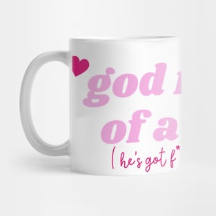 god is a bit of a freak ( he's got f**ked up priorities ) Mug